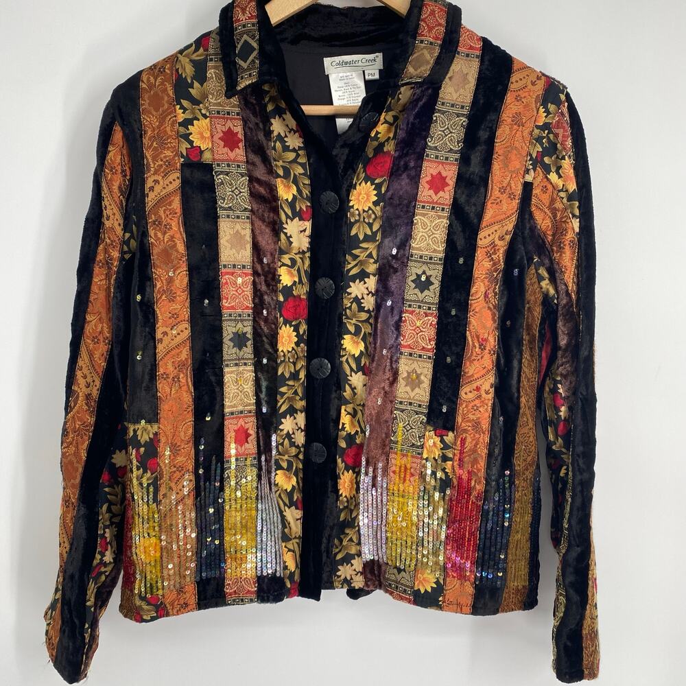 Coldwater Creek Jacket PM Velvet Patchwork
Embellished Stripes‎ Sequins Hippie